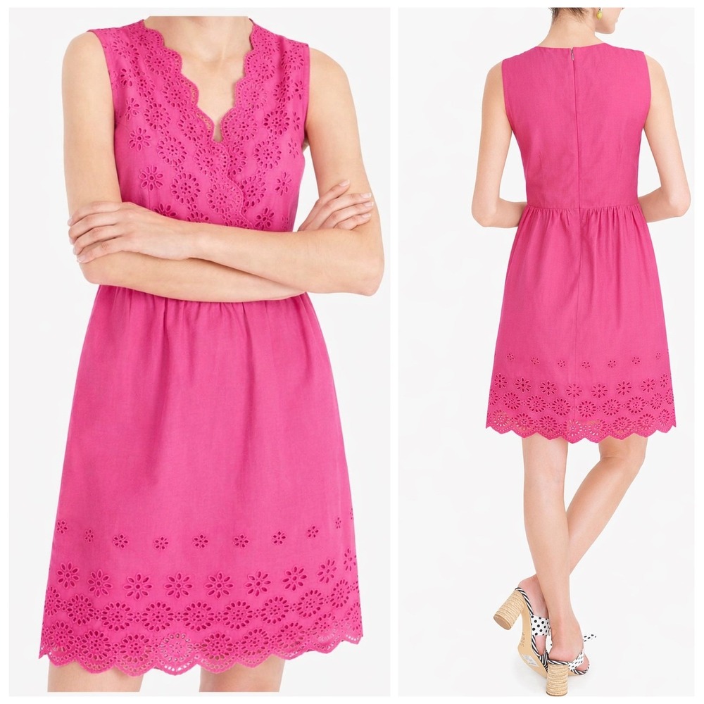 NWT J. Crew Border Eyelet Dress Sz 4 Pink Sleeveless Cotton Resort Feminine